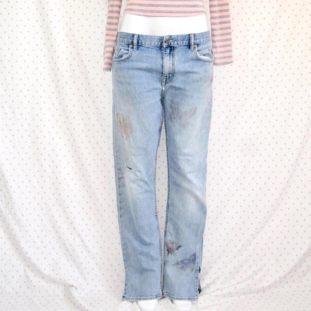 vintage y2k fairycore rhinegone light wash straight leg jeans low rise